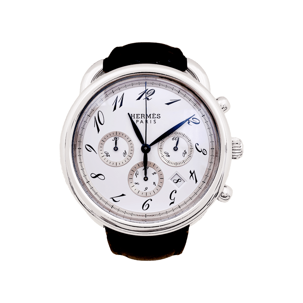 Montre HERMÈS "Arceau Chronographe" en acier et cuir - Castafiore