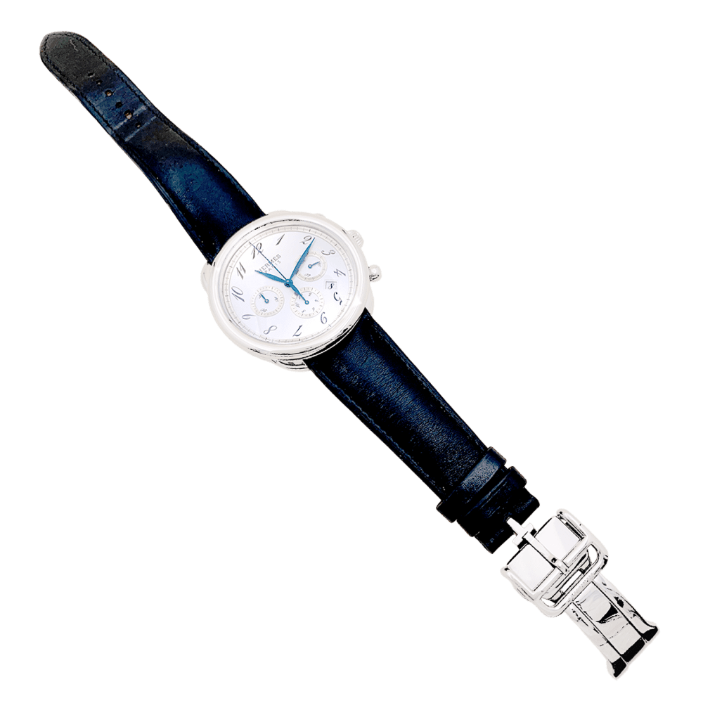 Montre HERMÈS "Arceau Chronographe" en acier et cuir - Castafiore