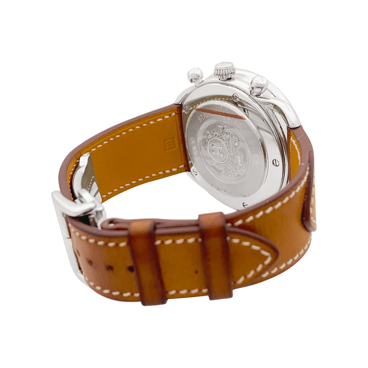 Montre Hermès, "Arceau Chronographe" en acier et cuir. - Castafiore
