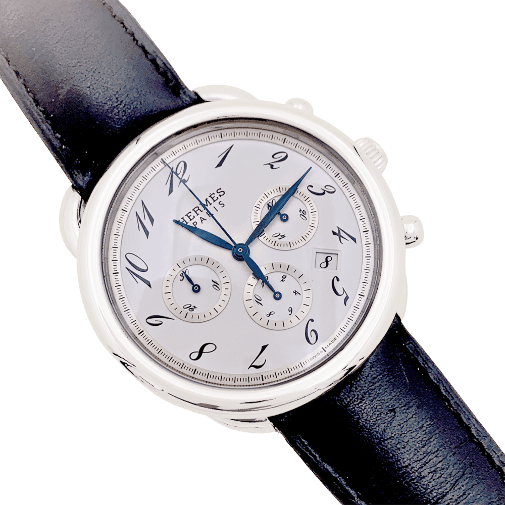 Montre HERMÈS "Arceau Chronographe" en acier et cuir - Castafiore