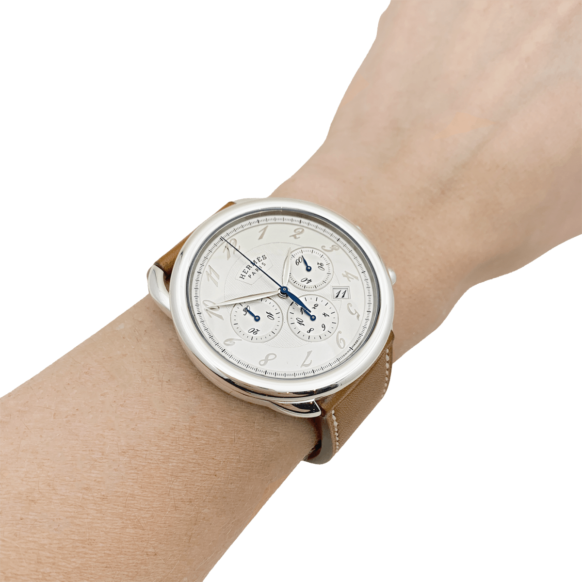 Montre Hermès, "Arceau Chronographe" en acier et cuir. - Castafiore