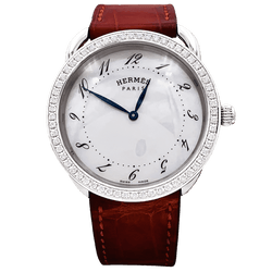 Montre HERMÈS "Arceau" en acier, cuir, nacre et diamants - Castafiore