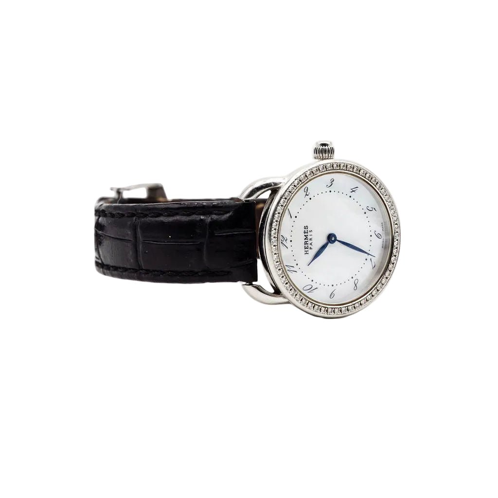 Montre HERMÈS "Arceau" en acier, nacre, diamants et cuir - Castafiore
