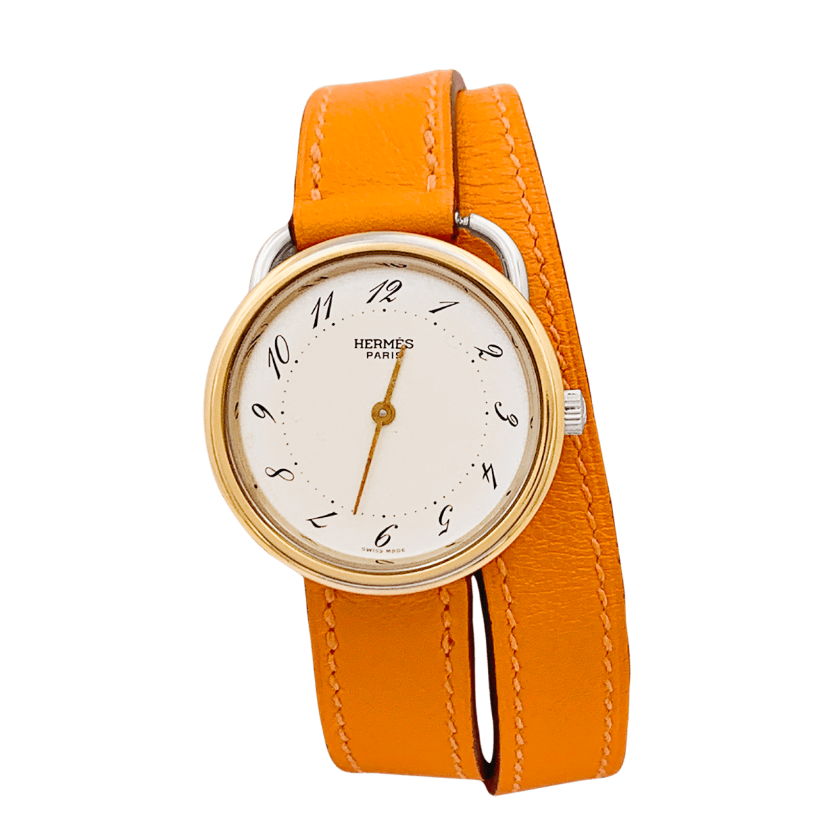Montre HERMÈS "Arceau", plaqué or, acier, cuir. - Castafiore