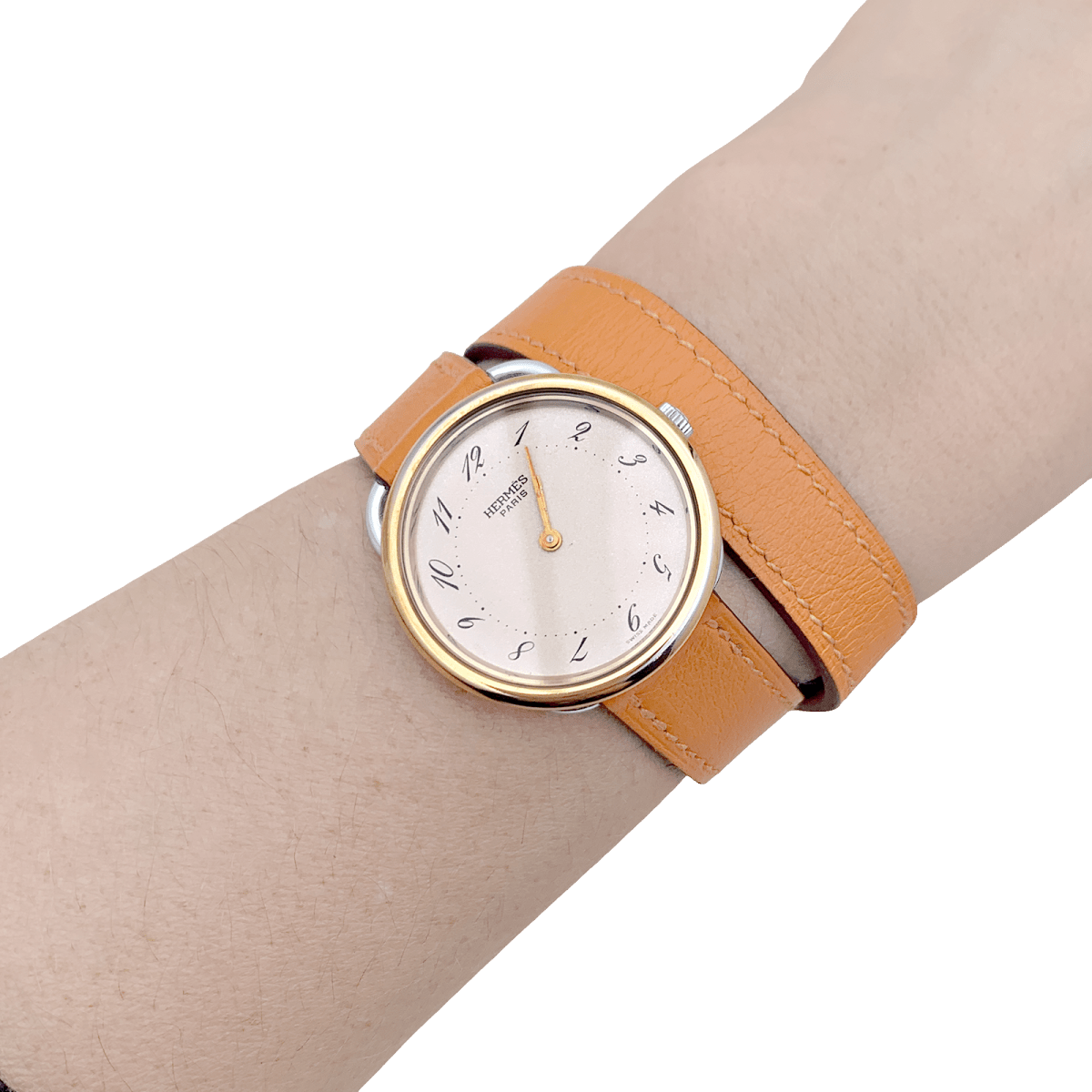 Montre HERMÈS "Arceau", plaqué or, acier, cuir. - Castafiore