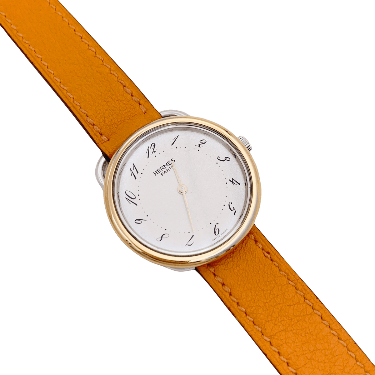Montre HERMÈS "Arceau", plaqué or, acier, cuir. - Castafiore