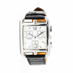 Montre HERMÈS "Cape Cod Chrono" en acier et cuir - Castafiore