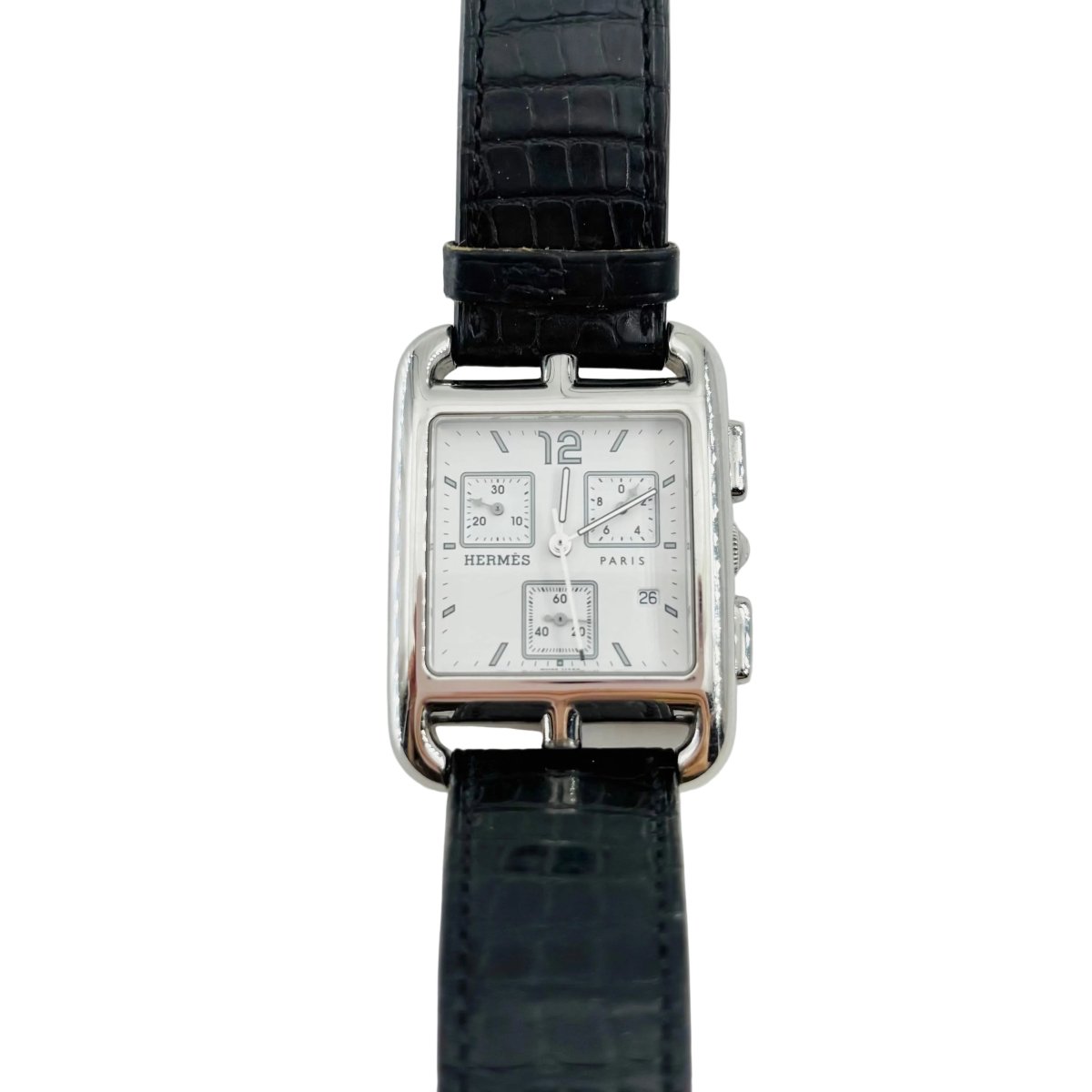 Montre HERMÈS "Cape Cod Chrono" en acier et cuir - Castafiore