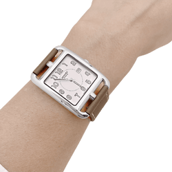 Montre HERMÈS "Cape Cod" en acier, argent et cuir - Castafiore