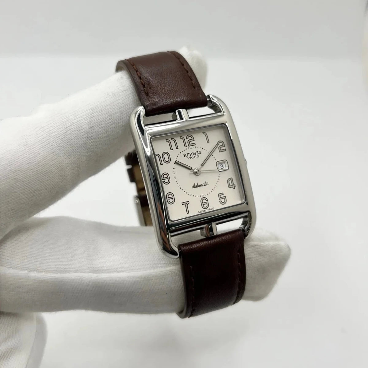 Montre HERMÈS "Cape Cod" en acier inoxydable et cuir - Castafiore