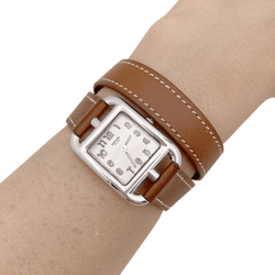 Montre HERMÈS "Cape Cod" en argent, acier et cuir - Castafiore
