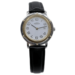 Montre HERMÈS "Clipper" en or jaune, acier et cuir - Castafiore