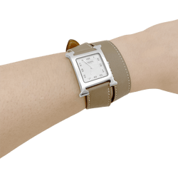 Montre HERMÈS "Heure H" GM en acier et cuir - Castafiore