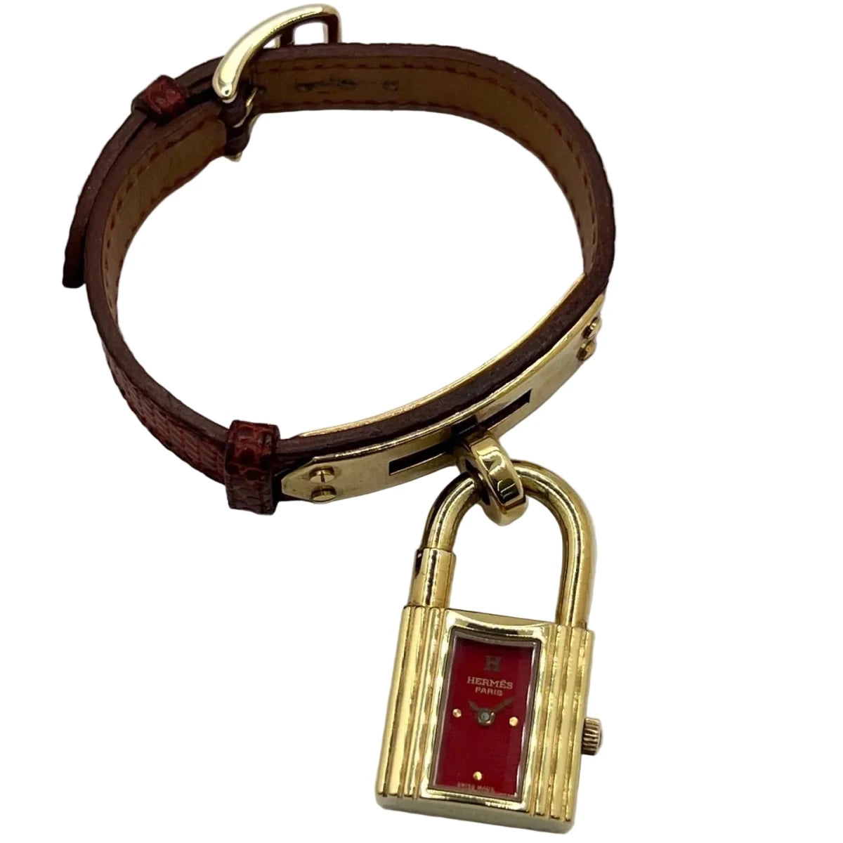 Montre HERMÈS "Kelly" plaqué or, acier et cuir - Castafiore