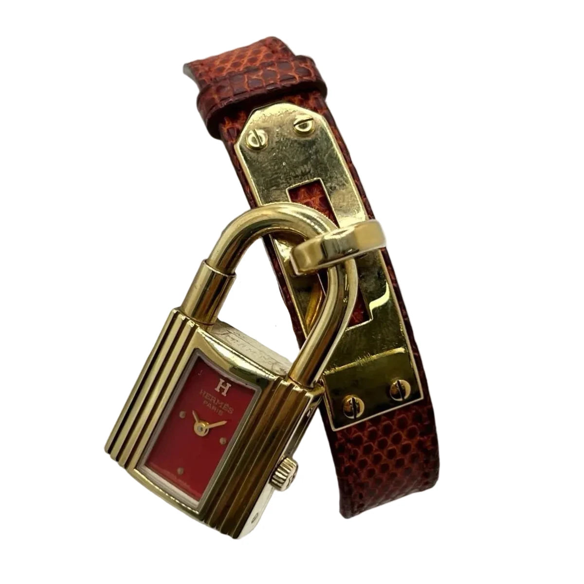 Montre HERMÈS "Kelly" plaqué or, acier et cuir - Castafiore