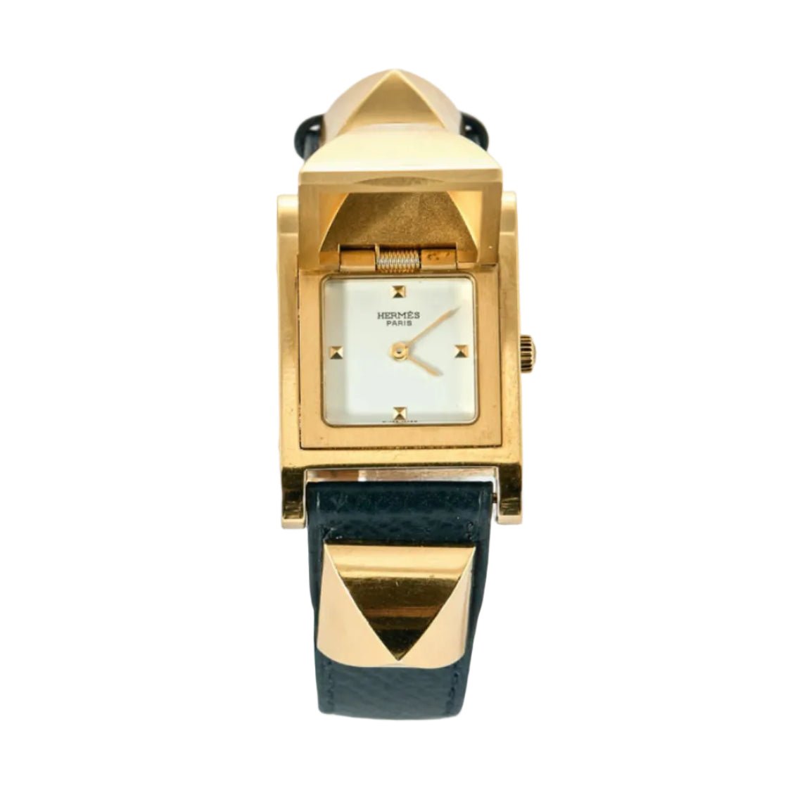 Montre HERMÈS "Médor" en plaqué or, cuir et quartz - Castafiore