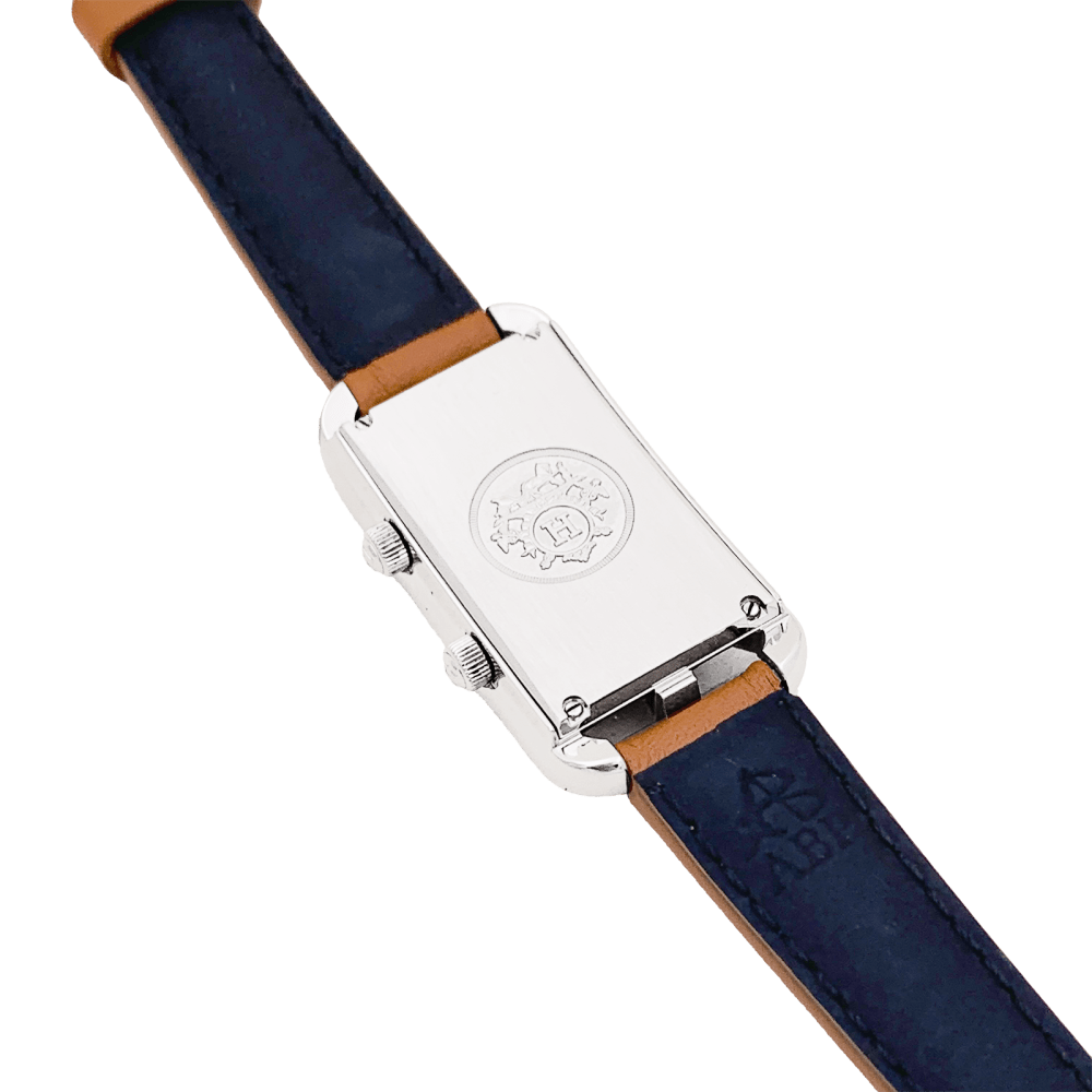 Montre HERMÈS "Nantucket Dual Time" en acier, argent, cuir et diamants - Castafiore