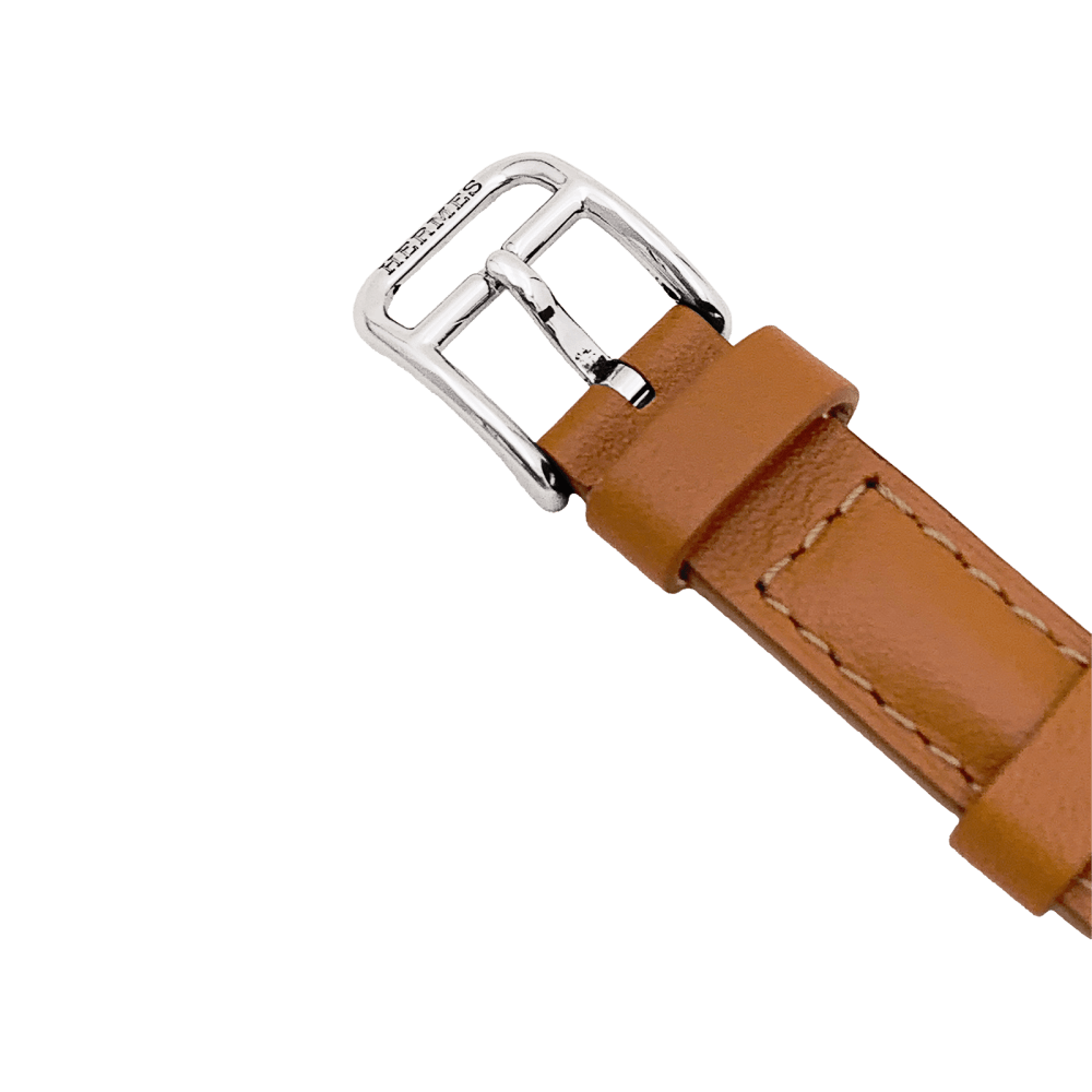 Montre HERMÈS "Nantucket Dual Time" en acier, argent, cuir et diamants - Castafiore