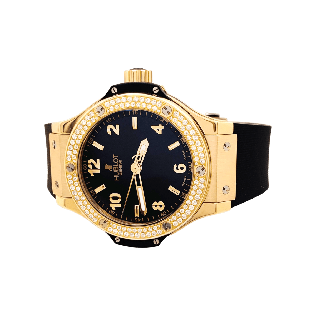 Montre HUBLOT "Big Bang Original Gold Diamonds" en or rose, acier, caoutchouc, titane et diamants - Castafiore