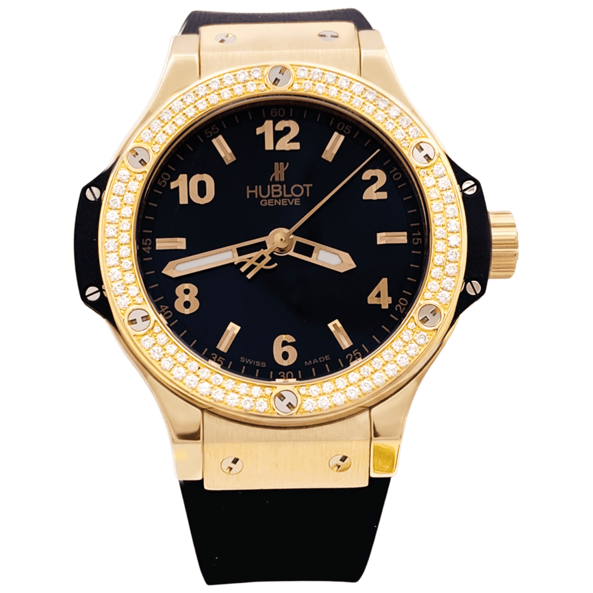 Montre HUBLOT "Big Bang Original Gold Diamonds" en or rose, acier, caoutchouc, titane et diamants - Castafiore