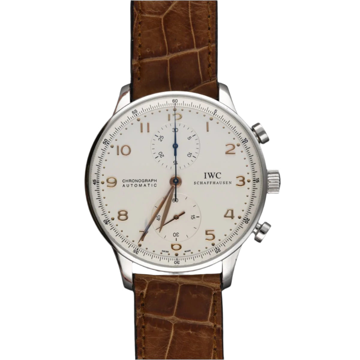 Montre IWC Acier "Portugaise" Chronographe Acier vers 2010. Ref: 3714. Automatique. 41 mm. Boite et papiers d'origine. - Castafiore