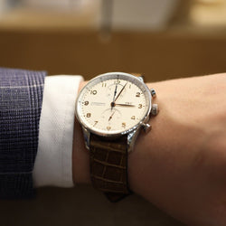 Montre IWC Acier "Portugaise" Chronographe Acier vers 2010. Ref: 3714. Automatique. 41 mm. Boite et papiers d'origine. - Castafiore