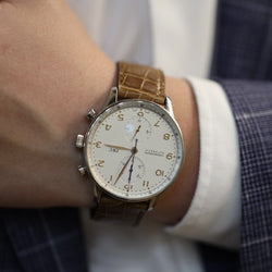 Montre IWC Acier "Portugaise" Chronographe Acier vers 2010. Ref: 3714. Automatique. 41 mm. Boite et papiers d'origine. - Castafiore