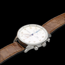 Montre IWC Acier "Portugaise" Chronographe Acier vers 2010. Ref: 3714. Automatique. 41 mm. Boite et papiers d'origine. - Castafiore