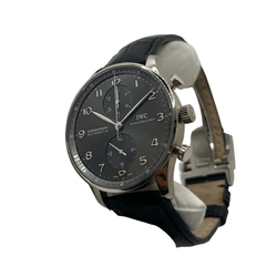Montre IWC "Portuguese Chronograph" en or blanc, acier et cuir - Castafiore