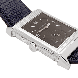 Montre JAEGER - LECOULTRE "Duoface Night & Day" en acier, argent et cuir - Castafiore