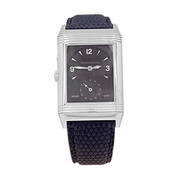 Montre JAEGER - LECOULTRE "Duoface Night & Day" en acier, argent et cuir - Castafiore