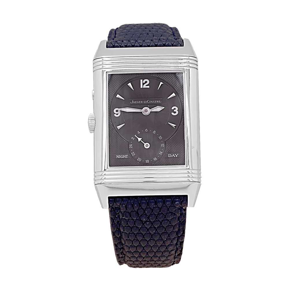 Montre JAEGER - LECOULTRE "Duoface Night & Day" en acier, argent et cuir - Castafiore