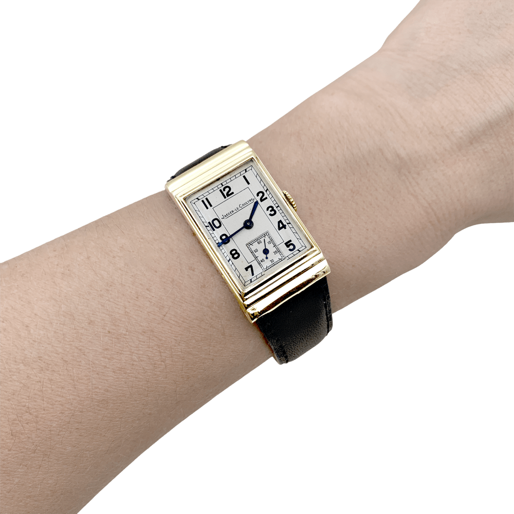 Montre JAEGER LECOULTRE en or jaune, argent et cuir - Castafiore