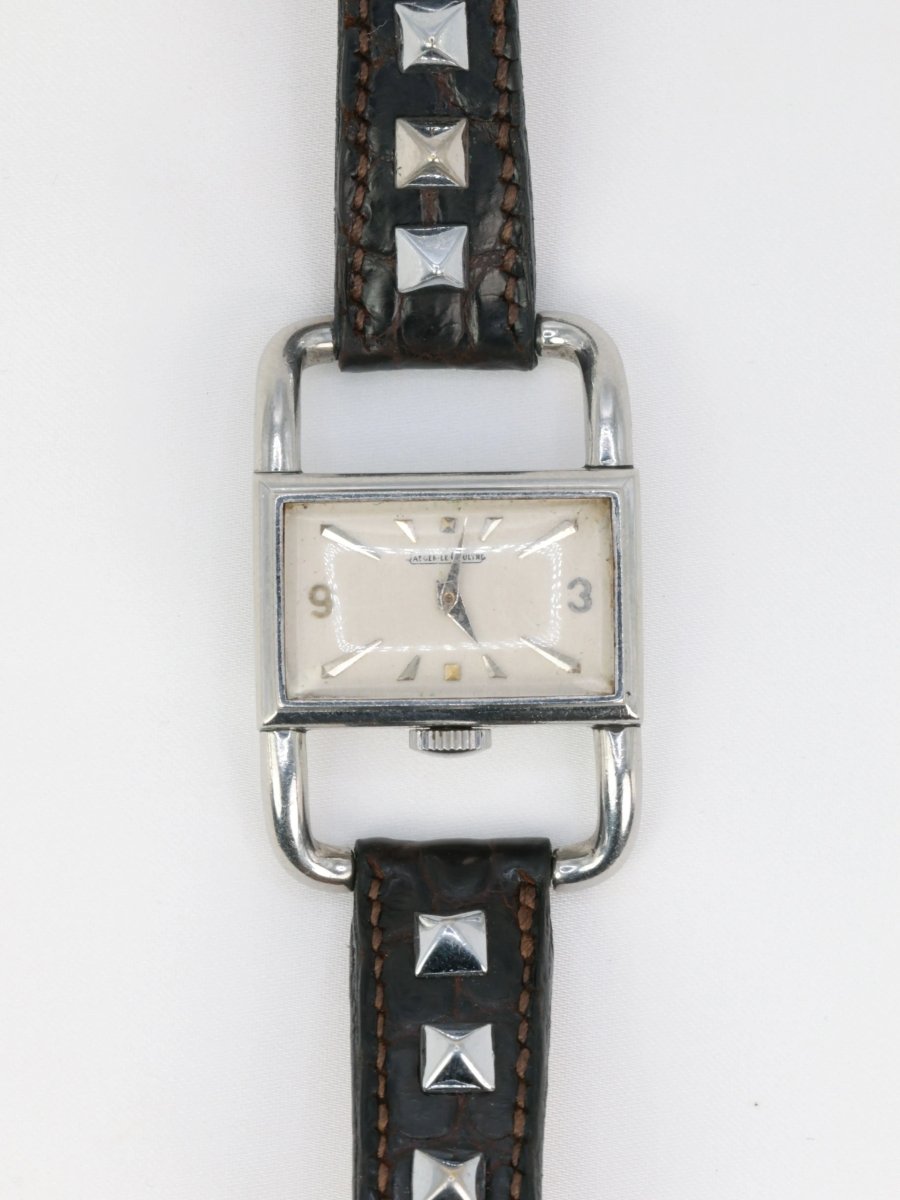 Montre Jaeger Lecoultre Etrier des années 1970 en Acier et en Cuir - Castafiore