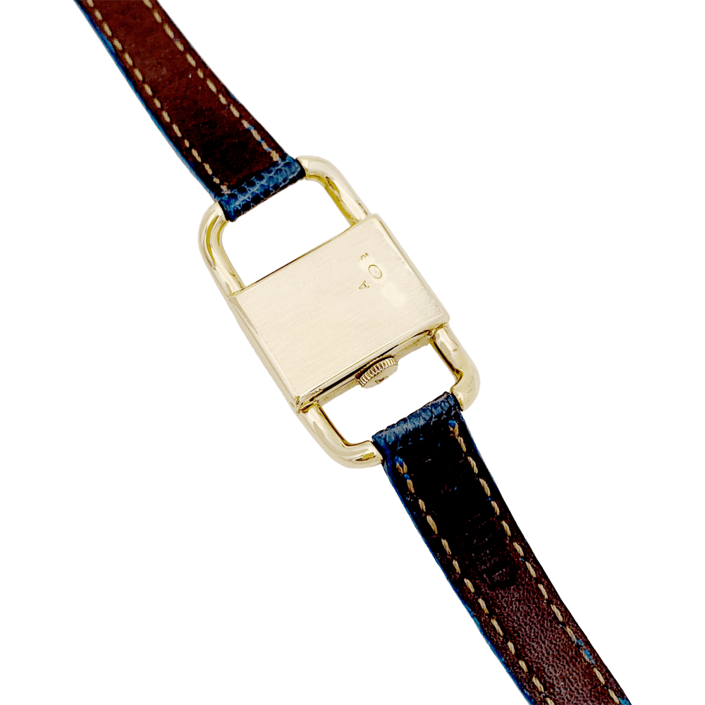Montre JAEGER - LECOULTRE "Etrier" en or jaune et cuir - Castafiore