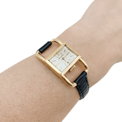 Montre JAEGER - LECOULTRE, "Etrier", en or rose et cuir - Castafiore
