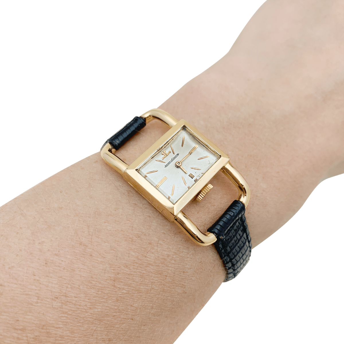 Montre JAEGER - LECOULTRE, "Etrier", en or rose et cuir - Castafiore