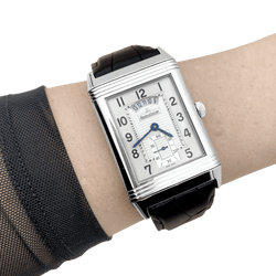 Montre JAEGER - LECOULTRE "Grande Rverso 986 Duodate" en acier et cuir - Castafiore