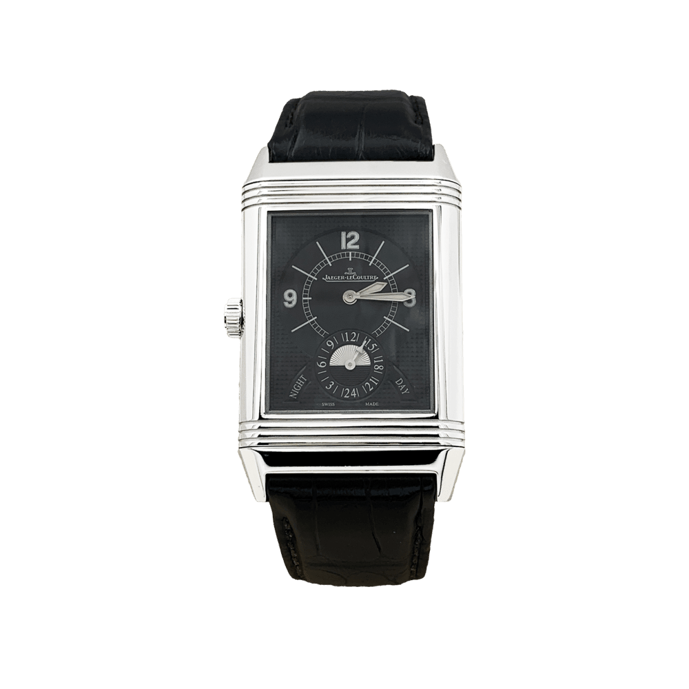 Montre JAEGER - LECOULTRE "Grande Rverso 986 Duodate" en acier et cuir - Castafiore