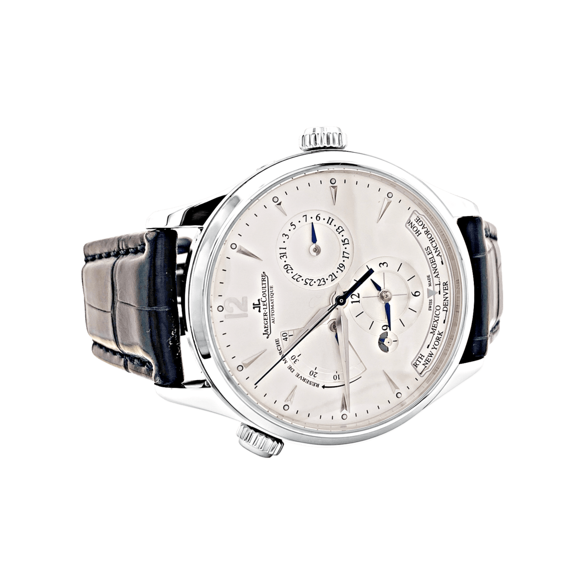 Montre JAEGER-LECOULTRE "Master Control Geographic" en acier et cuir - Castafiore