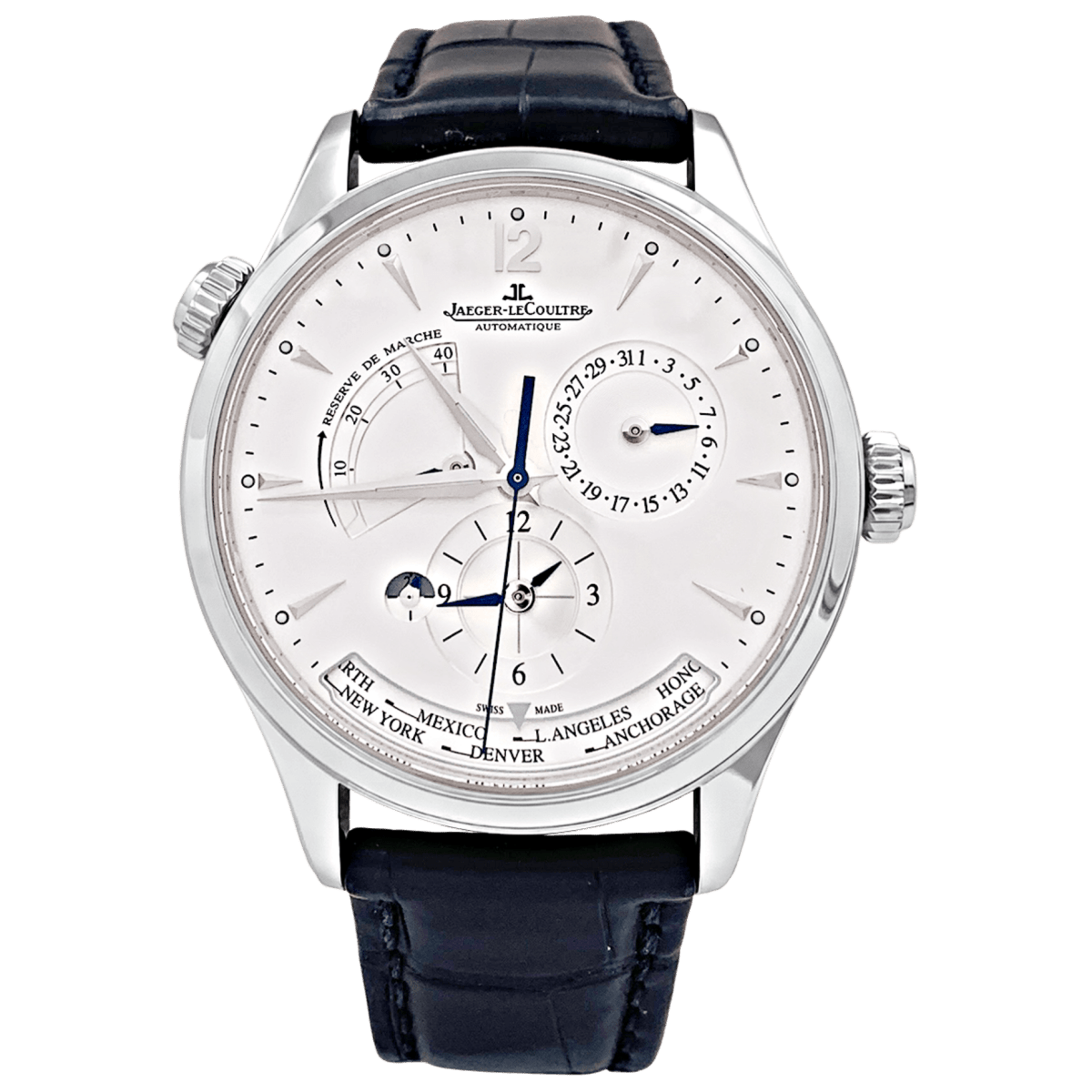 Montre JAEGER-LECOULTRE "Master Control Geographic" en acier et cuir - Castafiore