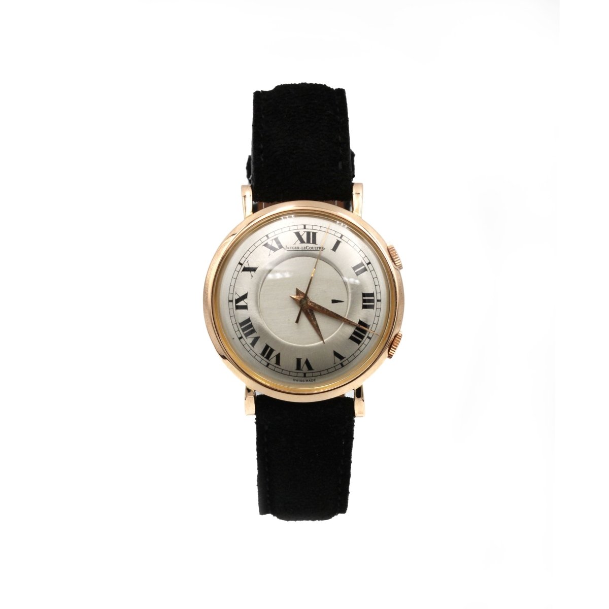 Montre JAEGER - LECOULTRE "Memovox" en or rose, argent et velours - Castafiore