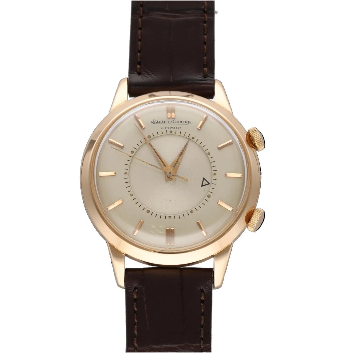 Montre JAEGER-LECOULTRE "Memovox" en or rose et cuir - Castafiore