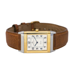 Montre JAEGER - LECOULTRE "Reverso Classique" en or jaune, argent, cuir et acier - Castafiore