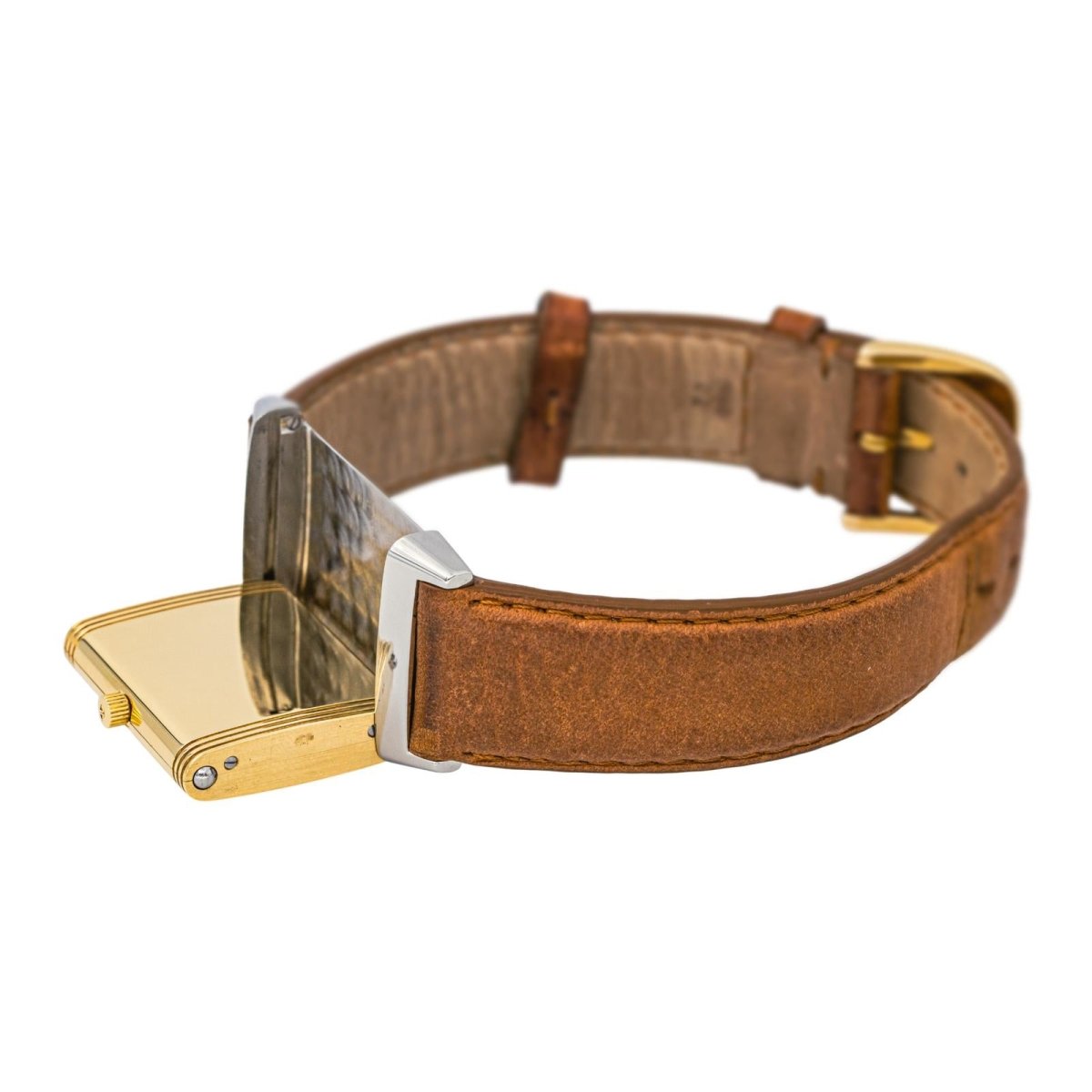 Montre JAEGER - LECOULTRE "Reverso Classique" en or jaune, argent, cuir et acier - Castafiore