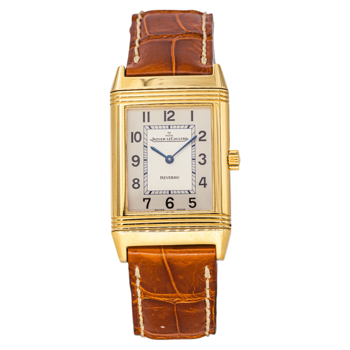 Montre JAEGER - LECOULTRE "Reverso Classique" en or jaune, argent et cuir - Castafiore