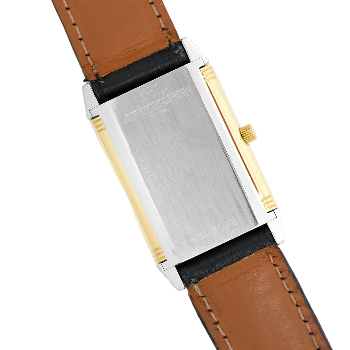 Montre JAEGER - LECOULTRE "Reverso" en or jaune, acier, cuir et quartz - Castafiore