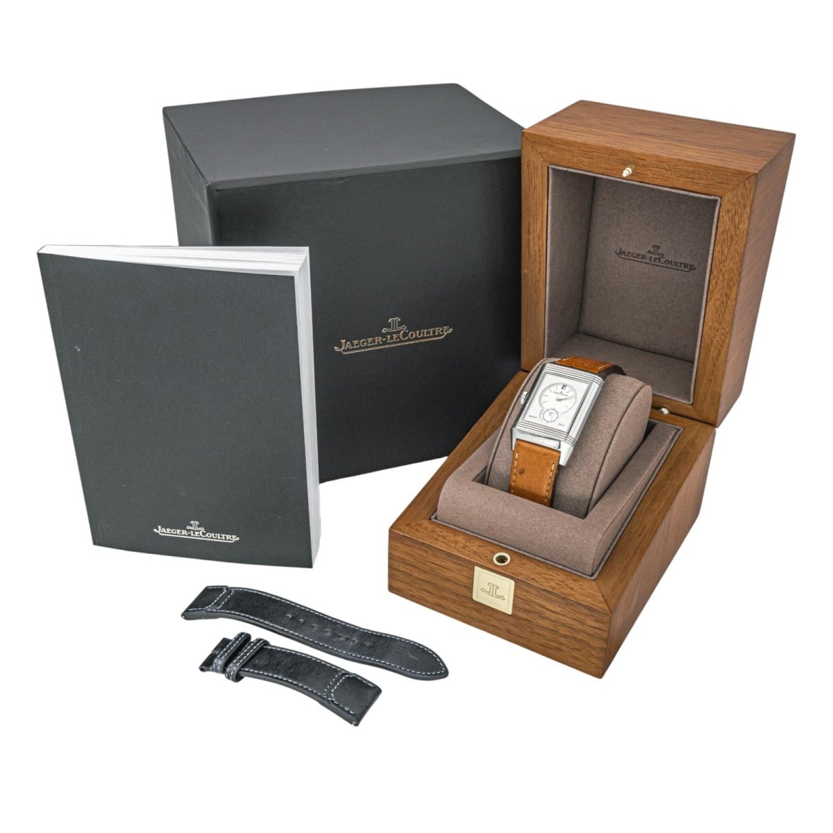 Montre JAEGER - LECOULTRE "Reverso Tribute Duoface" en acier, argent et cuir - Castafiore