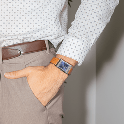 Montre JAEGER - LECOULTRE "Reverso Tribute Duoface" en acier, argent et cuir - Castafiore