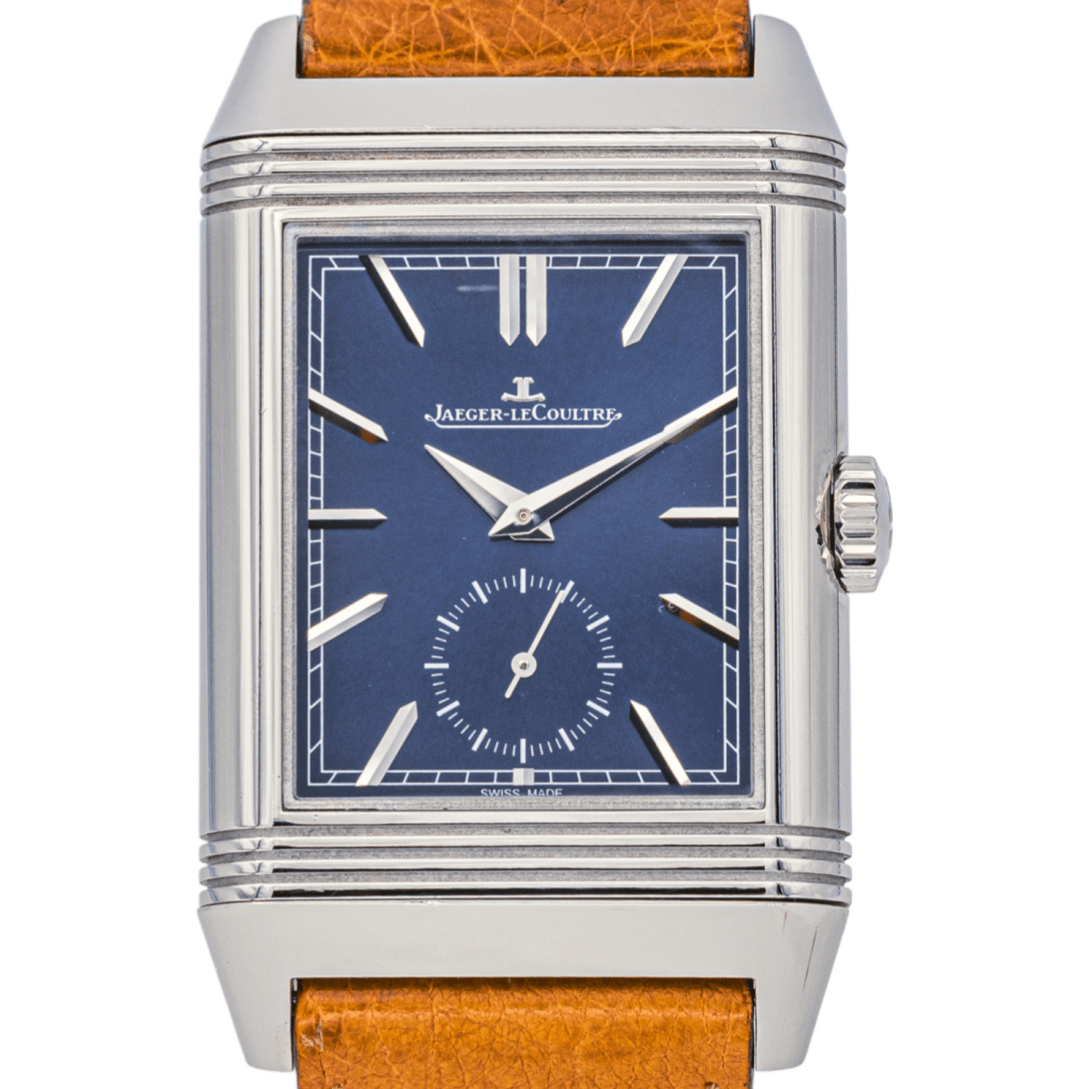 Montre JAEGER - LECOULTRE "Reverso Tribute Duoface" en acier, argent et cuir - Castafiore